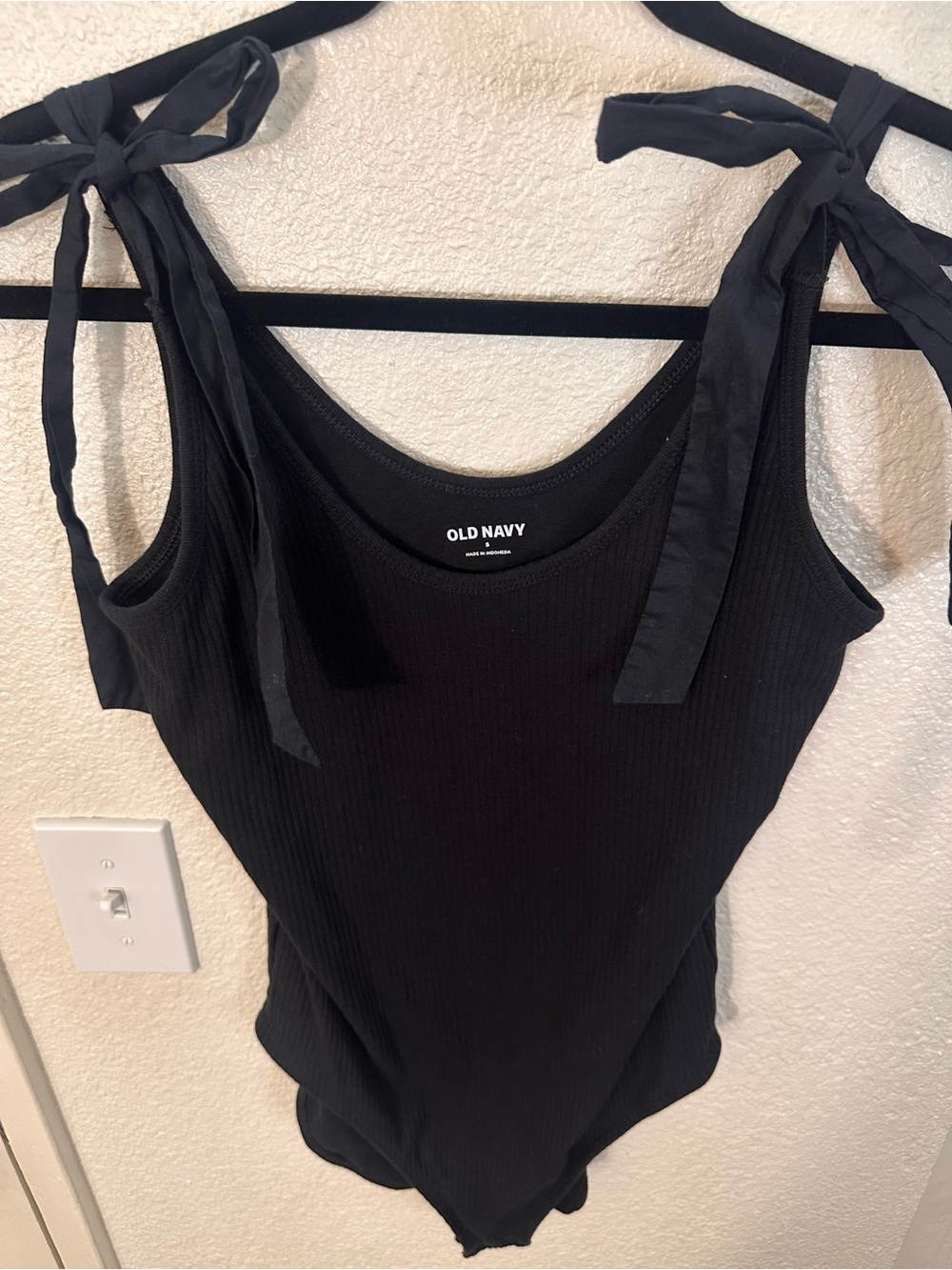 Old Navy Black Ribbed Tie-Shoulder Bodysuit